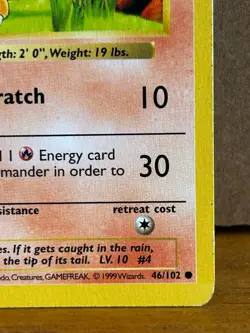 Shadowless MP Pokemon Base Set Charmander Card 46/102 WOTC English - Image 5
