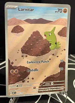 Larvitar Holo Illustration Rare Card 203/197 Sv03: Obsidian Flames NM Condition - Image 2