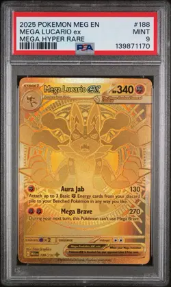 Pokemon Mega Lucario EX Hyper Rare Card 188/132-MEGA Evolutions 2025 PSA 9 Mint - Image 1