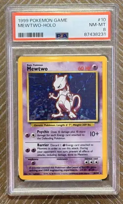 Vintage Pokemon Card - 1999 Base Set Mewtwo #10/102 Holo Rare PSA 8 - Image 1