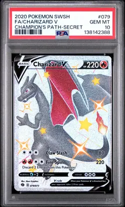 2020 POKEMON SWORD & SHIELD CHAMP'S PATH SECRET #079 FULL ART/CHARIZARD V PSA 10 - Image 1