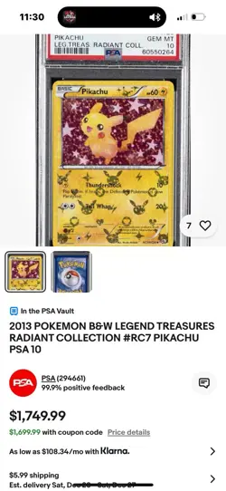 Pokemon Eevee 2013 B&W Radiant Collection Legend Treasures PSA 8 NM-MT - Image 2