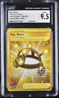 CGC 9.5 MINT+ Pokemon Exp. Share 180/163 Battle Styles Gold Secret Rare - Image 1