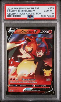 PSA 10 - 2021 Black Star Celebrations Collection Lance's Charizard V #SWSH133 - Image 1