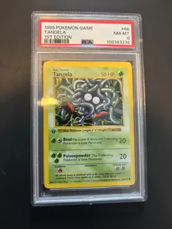 1st Edition Shadowless Tangela 66/102 Base Set Pokemon Card PSA 8 - Image 1