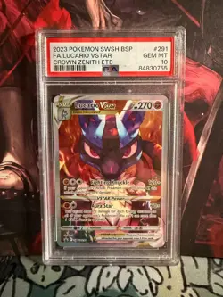 2023 Pokemon SWSH Crown Zenith Black Star Promo Lucario VSTAR PSA 10 - Image 1
