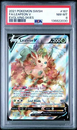 2021 POKEMON SWORD & SHIELD EVOLVING SKIES #167 FULL ART/LEAFEON V PSA 8 - Image 1