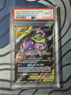 Pokemon TCG Muk & Alolan Muk GX 197/214 Unbroken Bonds - PSA 10 Gem Mint - Image 1