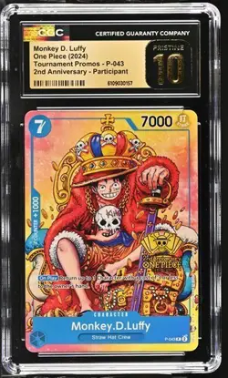 CGC 10 Pristine Monkey D. Luffy P-043 2nd Anniversary Tournament Promo One Piece - Image 1
