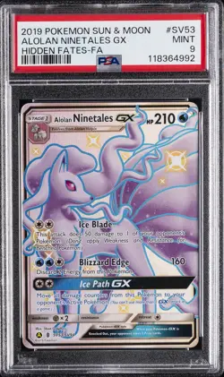 2019 POKEMON SUN & MOON HIDDEN FATES #SV53 FULL ART/ALOLAN NINETALES GX PSA 9 - Image 1