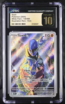 CGC 10 PRISTINE Sawk 130/086 Illustration Rare White Flare sv11W Pokemon Card - Image 1