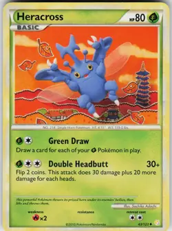 Pokemon Heracross 43/123 HeartGold SoulSilver Uncommon card - Image 1