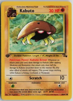 Pokemon Kabuto 50/62 Fossil 1st Edition card LP - Image 1