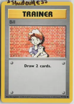 Pokemon Bill 091/102 Base Set (Shadowless) NM card - Image 1