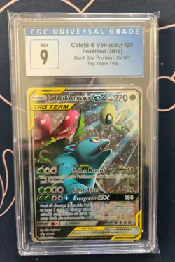Celebi & Venusaur GX SM167 Full Art Black Star Promo Pokemon Card PSA 9 - Image 1