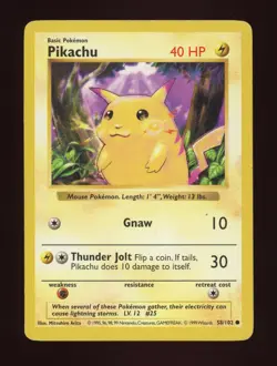 Pokemon Pikachu (Yellow Cheeks) 58/102 Base Set Shadowless MP - Image 1