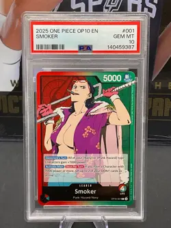 2025 One Piece OP10 English #001 Smoker PSA 10 GEM MINT - Image 1
