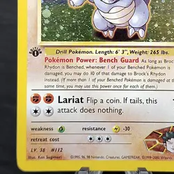 Brock's Rhydon 1st Ed Holo Rare 2/132 Gym Heroes Pokemon Card WOTC TCG NM+⭐ - Image 2