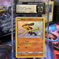 CGC 10 Pristine Riolu Shiny Holo SV21/SV94 Shiny Vault Hidden Fates Pokemon - Image 1