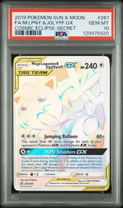 2019 POKEMON S & M SECRET #261 FULL ART/MEGA-LOPUNNY & JIGGLYPUFF GX PSA 10 - Image 1
