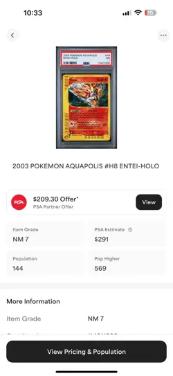 Pokemon WotC Aquapolis Holofoil Card H8 Entei PSA 7 - Image 3