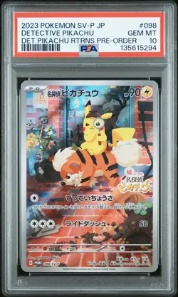 2023 POKEMON JPN SV-P PROMO #098 DETECTIVE PIKACHU PSA 10 - Image 1