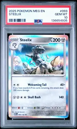 2025 POKEMON MEG EN-MEGA EVOLUTION REVERSE HOLO #093 STEELIX PSA 10 - Image 1
