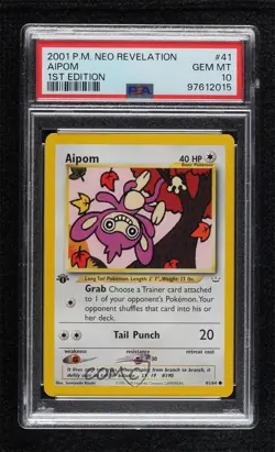 Aipom 1st Ed. Pokemon Neo Revelation PSA 10 GEM MT 2001 - Image 1