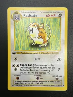 RATICATE Pokemon Card - WOTC - 1st Edition - Base Set - Shadowless 40/102 NM (2) - Image 1
