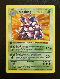 NIDOKING Pokemon Card WOTC 1st Edition Base Set Shadowless Holo 11/102 LP NM (A) - Image 1