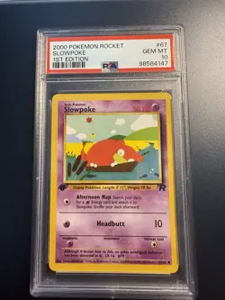 1st Edition PSA Gem Mt 10 2000 Pokemon Rocket Slowpoke - Image 1