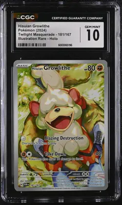 HISUIAN GROWLITHE Twilight Masquerade Illustration Rare #181 CGC 10 Pokemon - Image 1