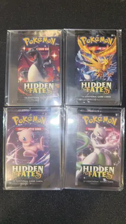 Pokemon TCG Hidden Fates Booster Packs x4 - Complete Art Set w/Protection - Image 1