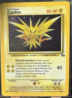 Pokemon TCG Zapdos Fossil 15/62 Unlimited Holo Rare NM - Image 1