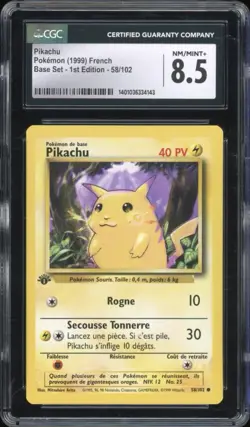 1999 Pokemon FRENCH 1st Edition Base Set Pikachu 58/102 CGC 8.5 NM-MT + - Image 1