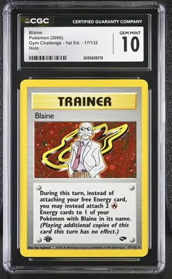 CGC 10 GEM MINT Blaine Gym Challenge 1st Edition 17/132 Holo Pokemon Card - Image 1