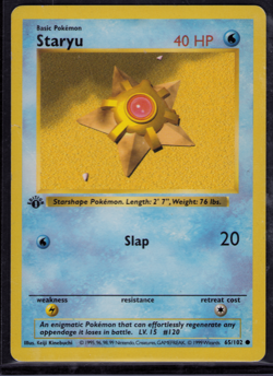 1st Edition Shadowless Staryu 65/102 Base Set Pokemon Card - Image 1