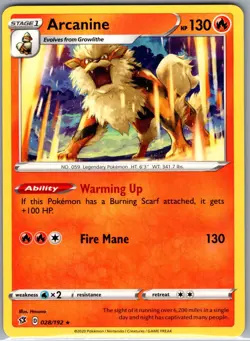 Arcanine 028/192 Non Holo SWSH02: Rebel Clash - Pokemon Card - NM - Image 1