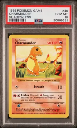 1999 POKEMON GAME SHADOWLESS #46 CHARMANDER PSA 10 - Image 1