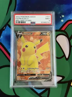 2022 POKEMON SWORD & SHIELD BRILLIANT STARS #157 FULL ART/PIKACHU V PSA 9 - Image 1