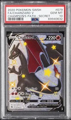 2020 POKEMON SWORD & SHIELD CHAMP'S PATH SECRET #079 FULL ART/CHARIZARD V PSA 10 - Image 1