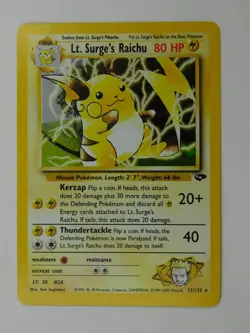 Pokemon TCG Gym Challenge Set Lt. Surge's Raichu 11/132 Holo - Image 1