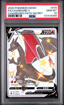 2020 POKEMON SWORD & SHIELD CHAMP'S PATH SECRET #079 FULL ART/CHARIZARD V PSA 10 - Image 1