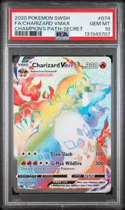 2020 POKEMON SWORD & SHIELD CHAMPION'S PATH FULL ART/CHARIZARD VMAX PSA 10 - Image 1