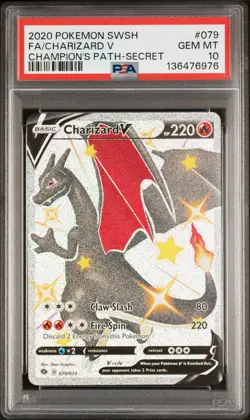 2020 POKEMON SWORD & SHIELD CHAMP'S PATH SECRET #079 FULL ART/CHARIZARD V PSA 10 - Image 1