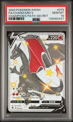 2020 POKEMON SWORD & SHIELD CHAMP'S PATH SECRET #079 FULL ART/CHARIZARD V PSA 10 - Image 1