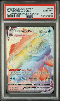 2020 POKEMON SWORD & SHIELD CHAMP'S PATH SECRET FULL ART/DREDNAW VMAX PSA 10 - Image 1