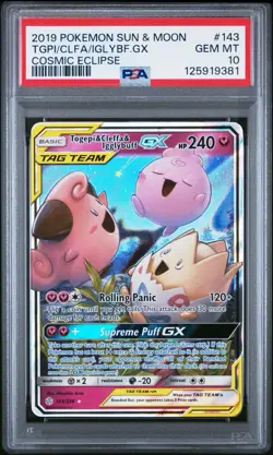 2019 PSA 10 Pokemon S&M Cosmic Eclipse Togepi Cleffa Igglybuff GX 143/236 card - Image 1