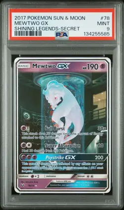 PSA 9 Mewtwo GX Shining Legends Secret Full Alt Art Pokemon Card #78 Look - Image 1
