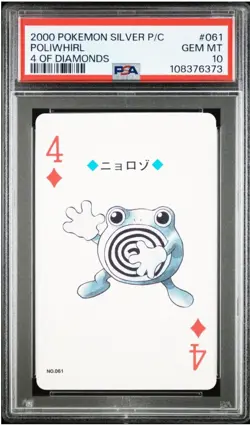 2000 POKEMON SILVER VERSION PLAYING CARDS 061 POLIWHIRL 4 OF DIAMONDS - Image 1